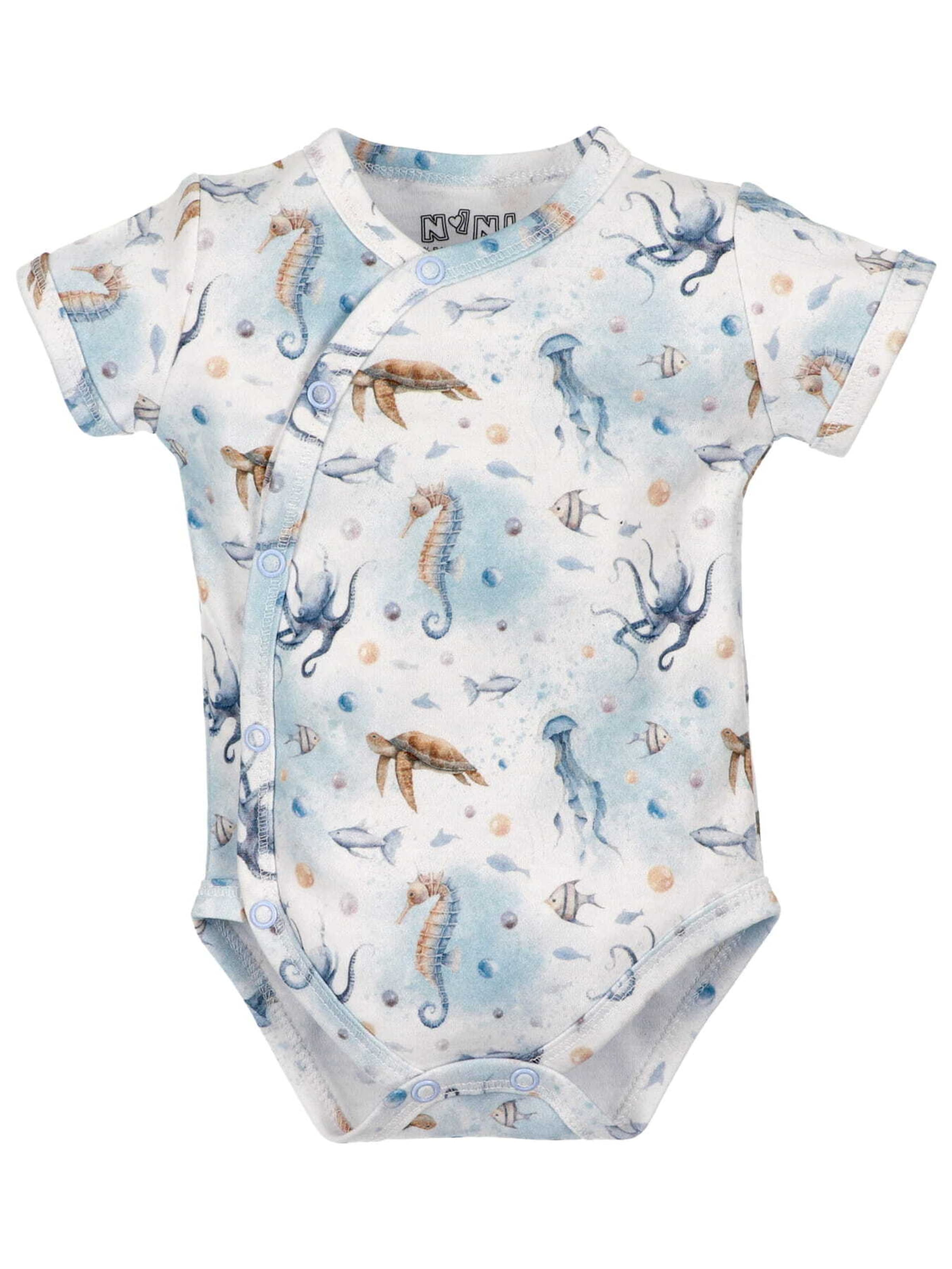 Barboteuse / body 'Meerestiere' NINI en bleu : devant