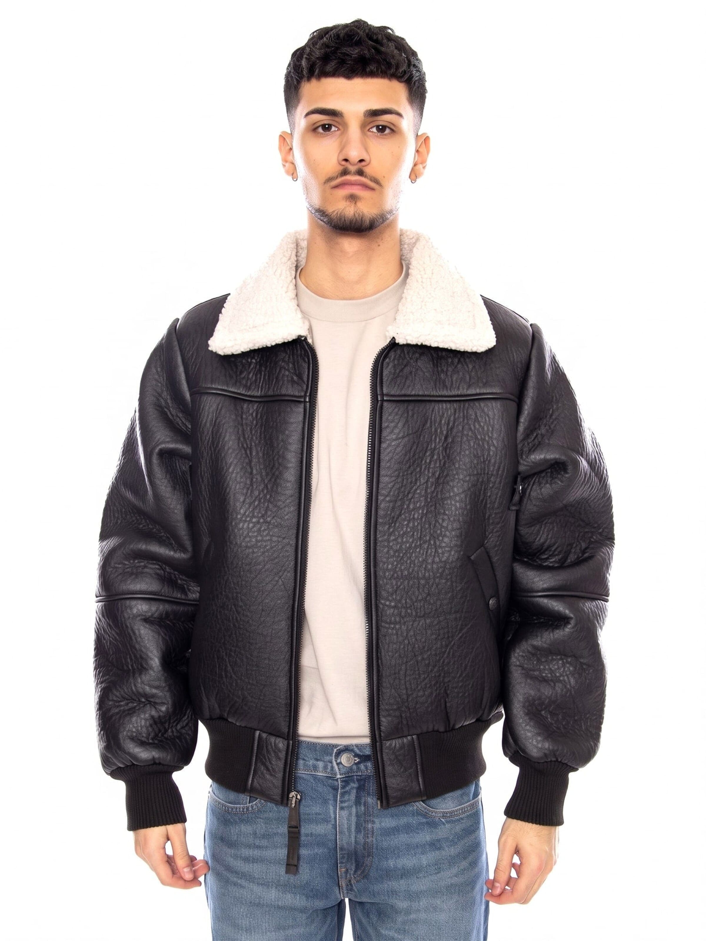 ALPHA INDUSTRIES Winter Jacket 'B-15 MOD Jacket -- Black Men's Jacket' in Black: front