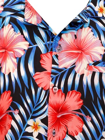 King Kameha Regular fit Button Up Shirt 'Tropical Hibiscus' in Blue