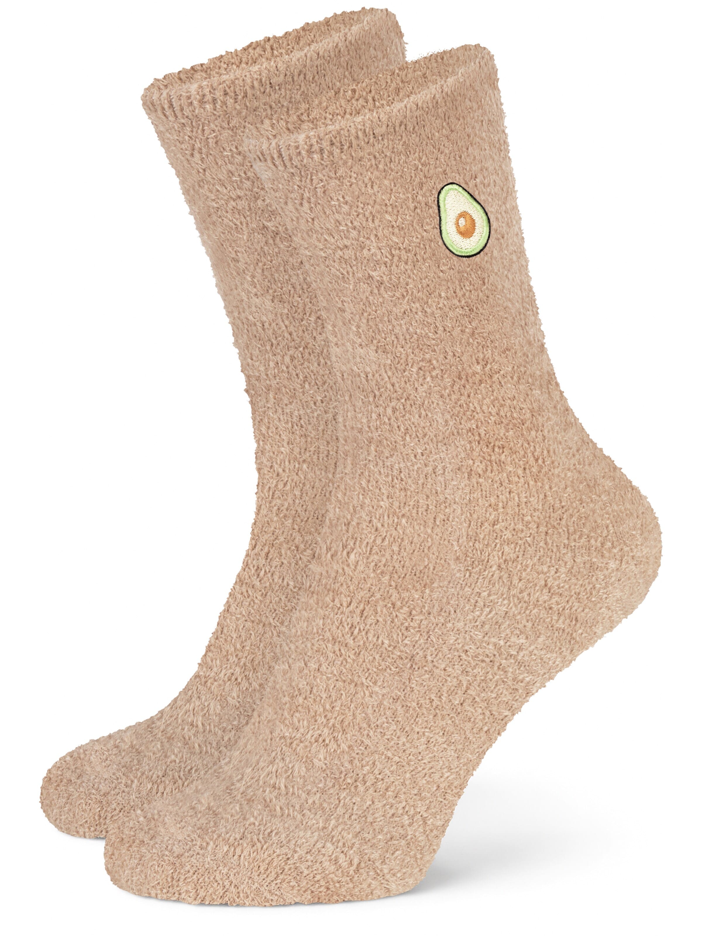 Calzino 'Kuschelsocken mit Icon Stickerei Herz Avocado Banane' di Circle Five in beige