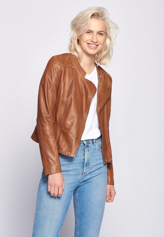 Maze Biker Lederjacke mit auffälligem Innenfutter ' Chrystal ' in Braun