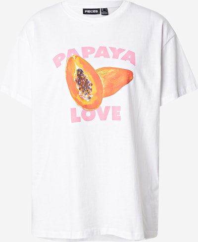PIECES T-shirt 'PCTHEA' en brun foncé / orange foncé / rose / blanc, Vue avec produit