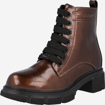 TOM TAILOR Lace-Up Ankle Boots in Bronze: front