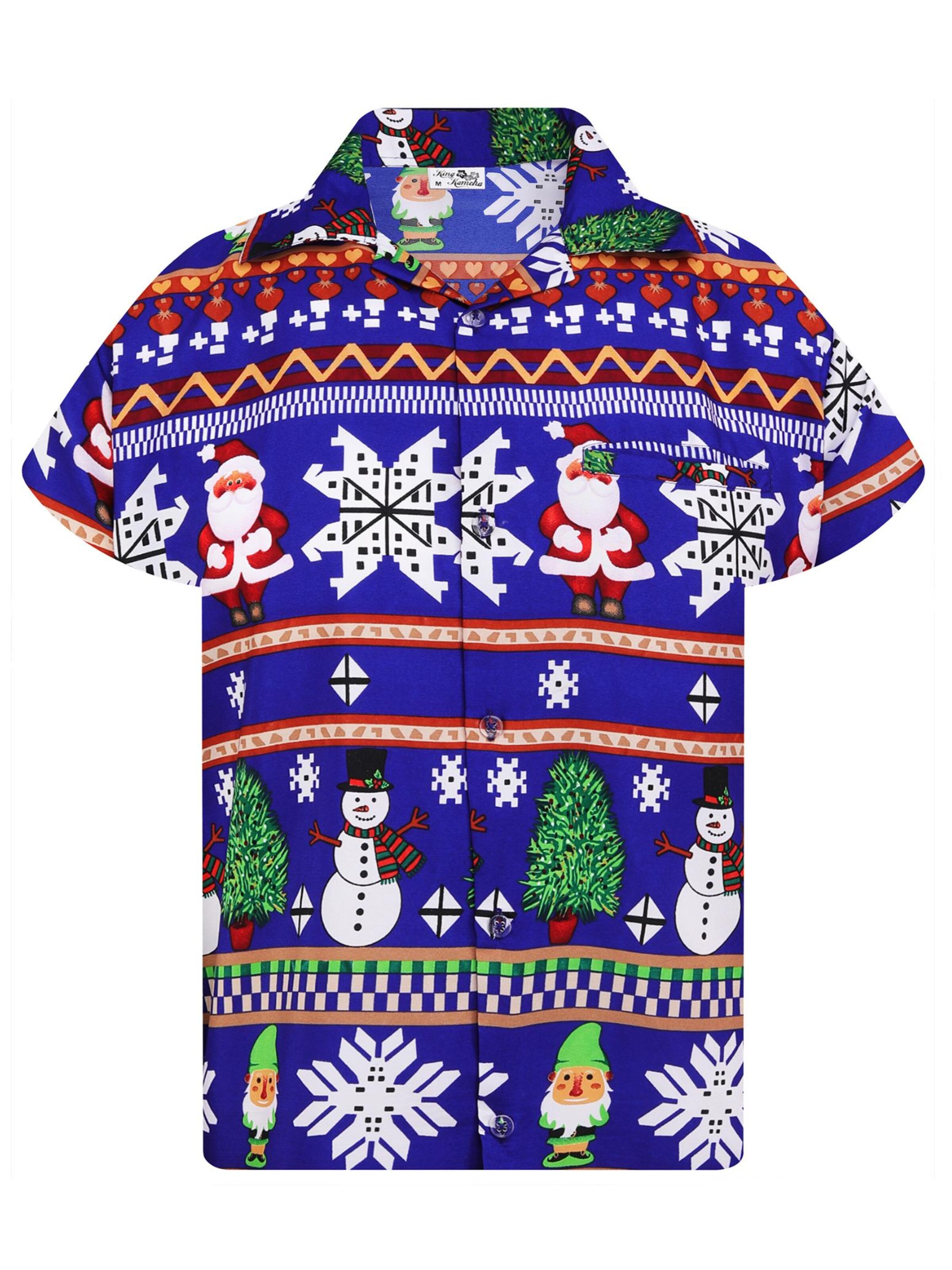 King Kameha Hemd 'Christmas Rows'‌‌‌‌‌‌ in Blau: Vorderseite