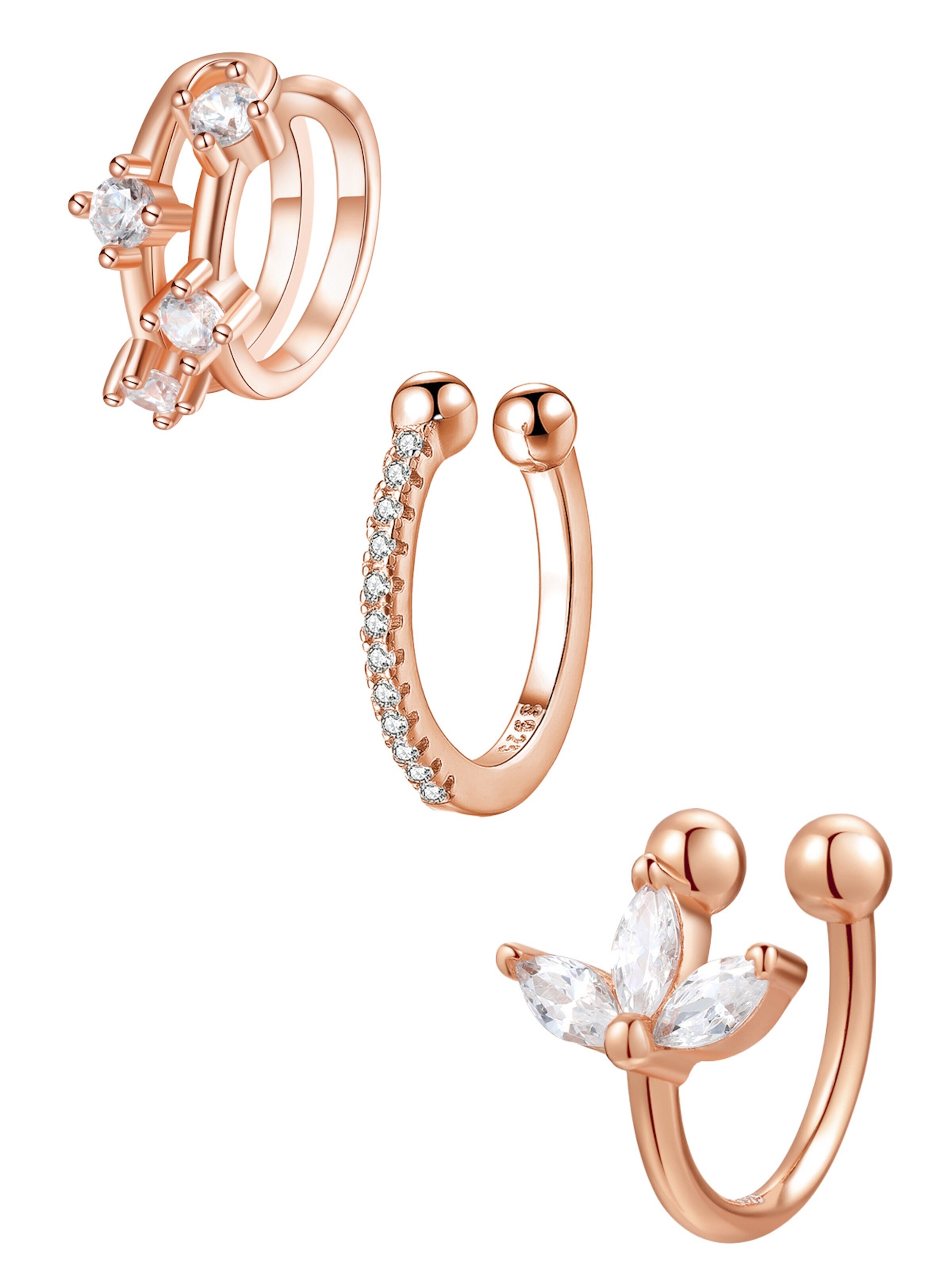Boucles d'oreilles 'Cuff Trio' Hey Happiness en or : devant