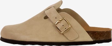 The Divine Factory Muiltjes 'Boreal-Lederpantoletten' in Beige: voorkant