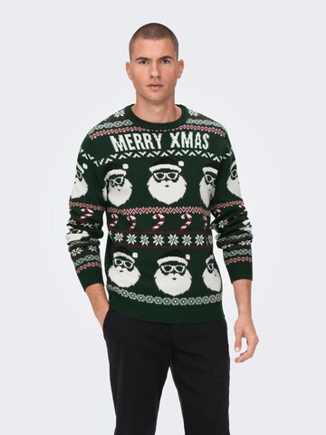 Only & Sons Sweater 'Xmas Santa' in Green: front