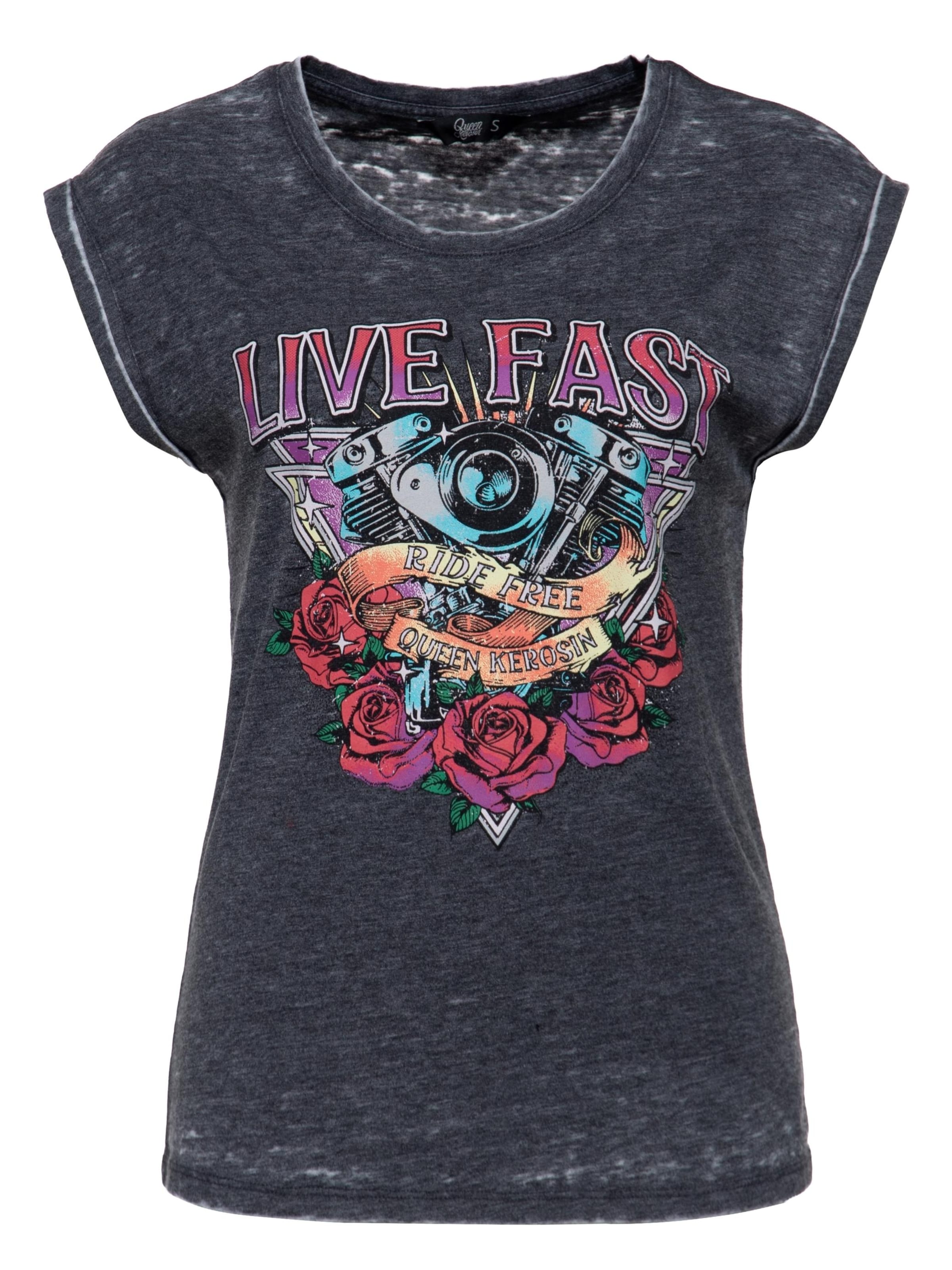 Queen Kerosin Shirt 'Live Fast' in Grey: front