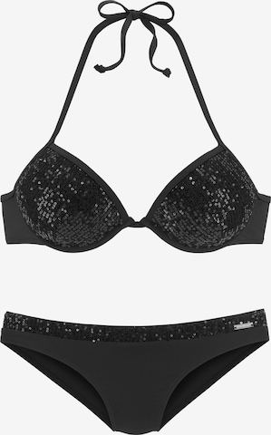 BRUNO BANANI Push-up Bikini in Black: front