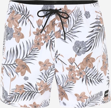 BOSS Black Board Shorts 'Piranha' in White: front