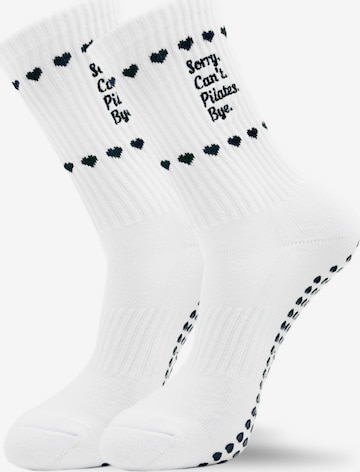 grippyglow Sportsocken 'Pilates Socken aus Baumwolle mit Spruch (2er Pack)' in Weiß: Vorderseite