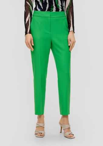 s.Oliver BLACK LABEL Tapered Trousers with creases in Green: front