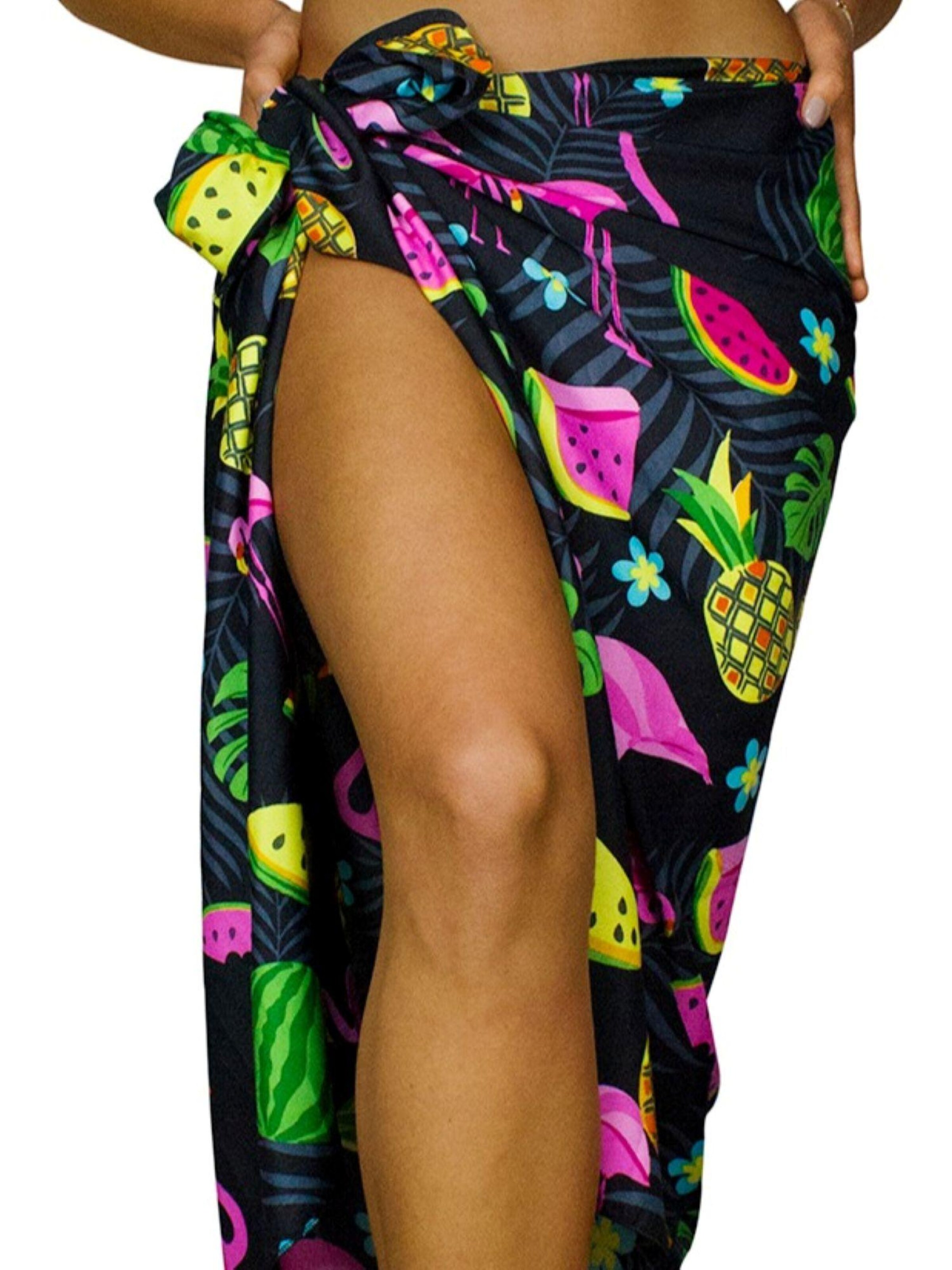 King Kameha Scarf 'Flamingo Melon' in Black