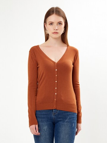 Influencer Knit Cardigan in Brown: front