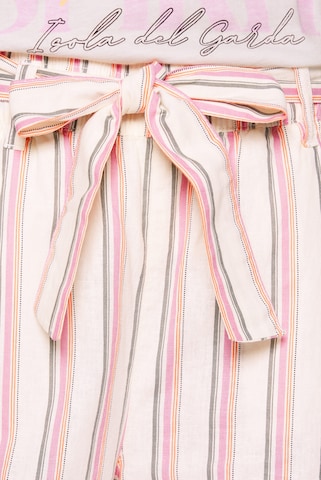 Soccx Regular Leinenhose mit bunten Streifen und Bindegürtel in Weiß