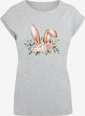 T-shirt 'Blumen Osterhasen Ohren Dekor' F4NT4STIC en gris : devant