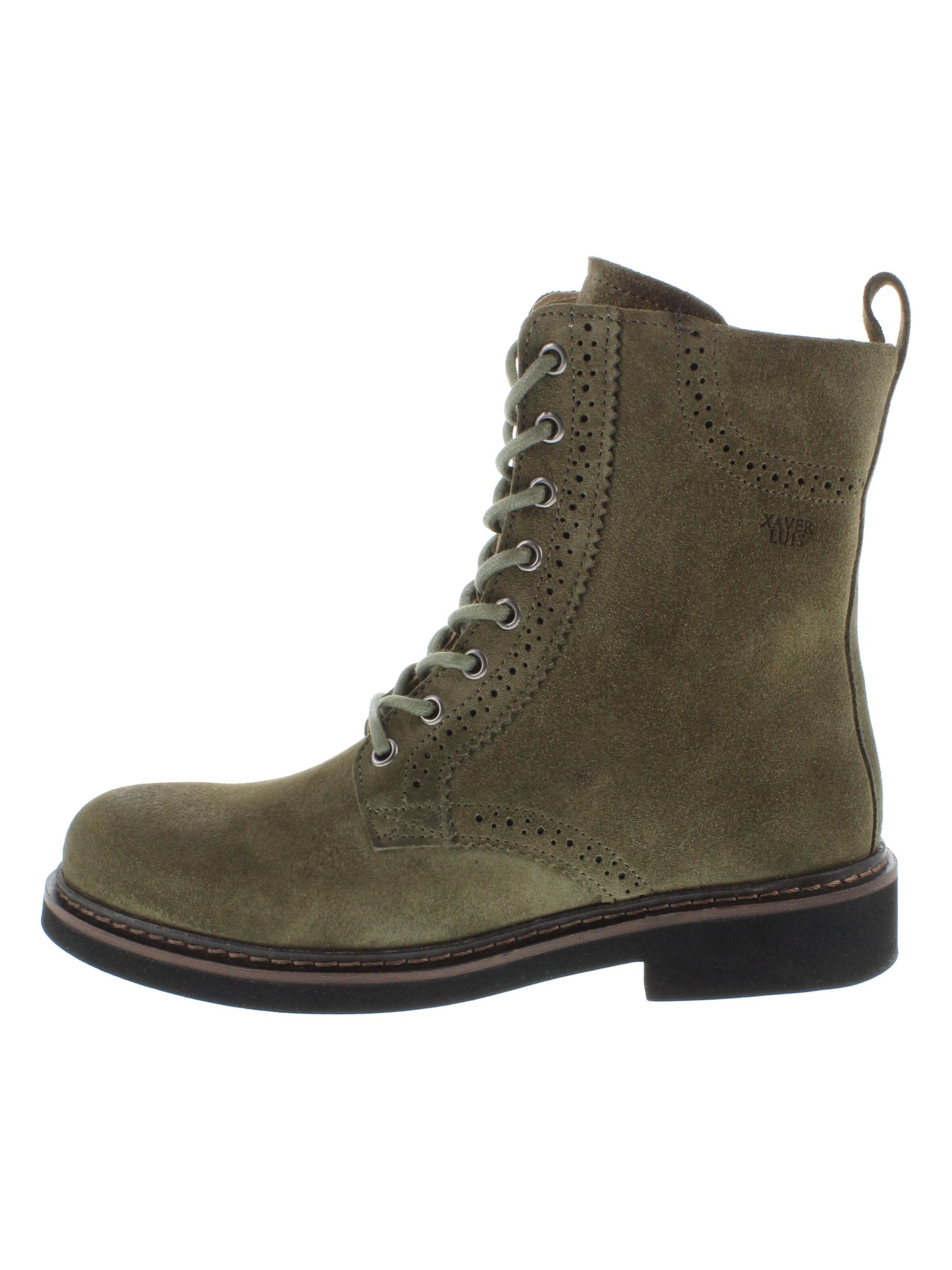 XAVER LUIS Schuhmanufaktur Lace-Up Boots 'EMILIA - lässige Schnürboots' in Green: front