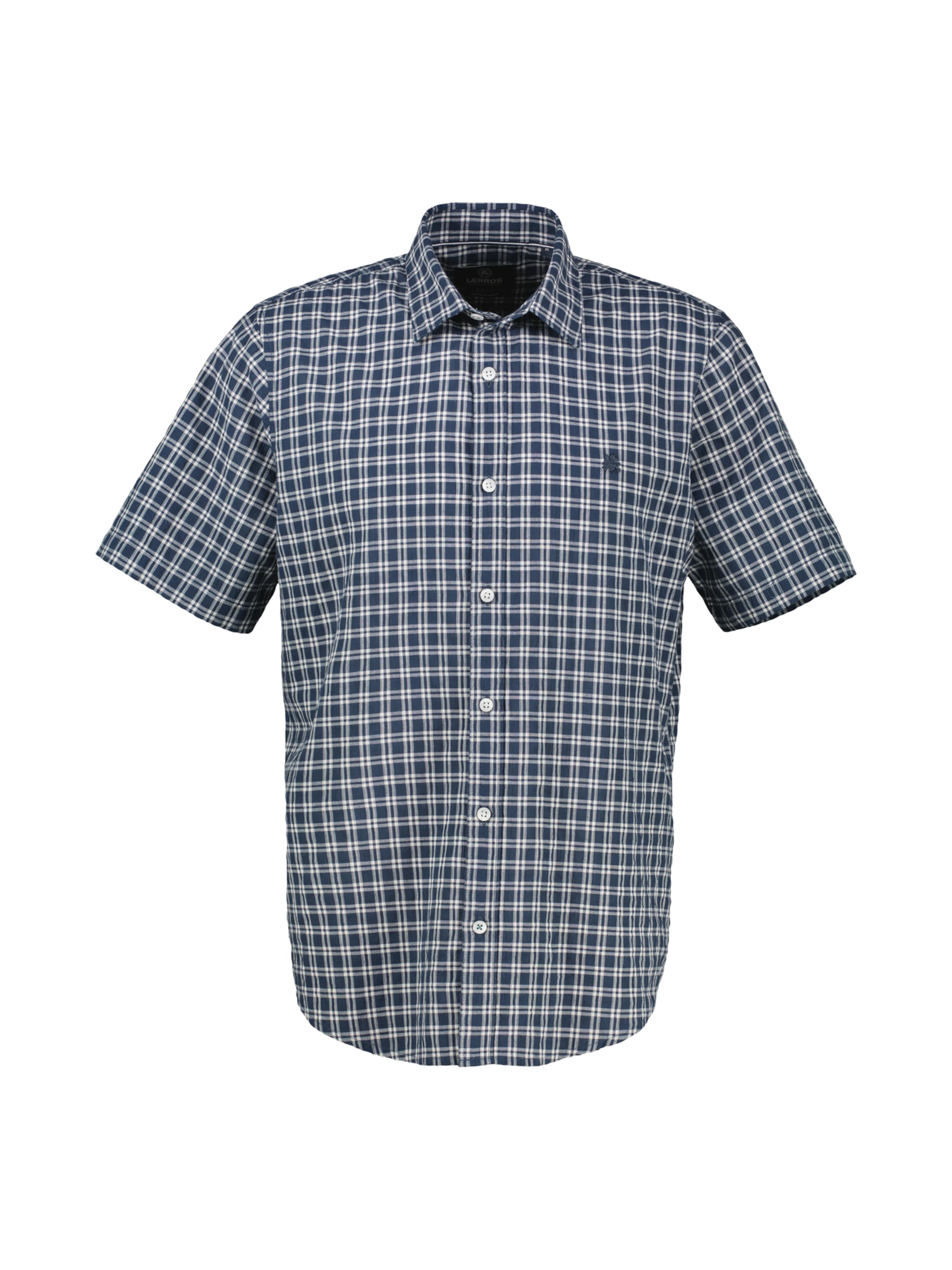 LERROS Regular Fit Kariertes Kurzarmhemd in Seersuckerqualität in Blau
