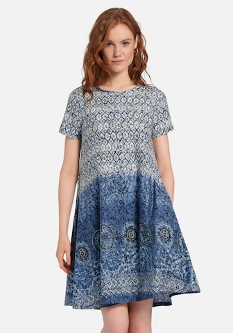 Green Cotton Dress in Blue: front