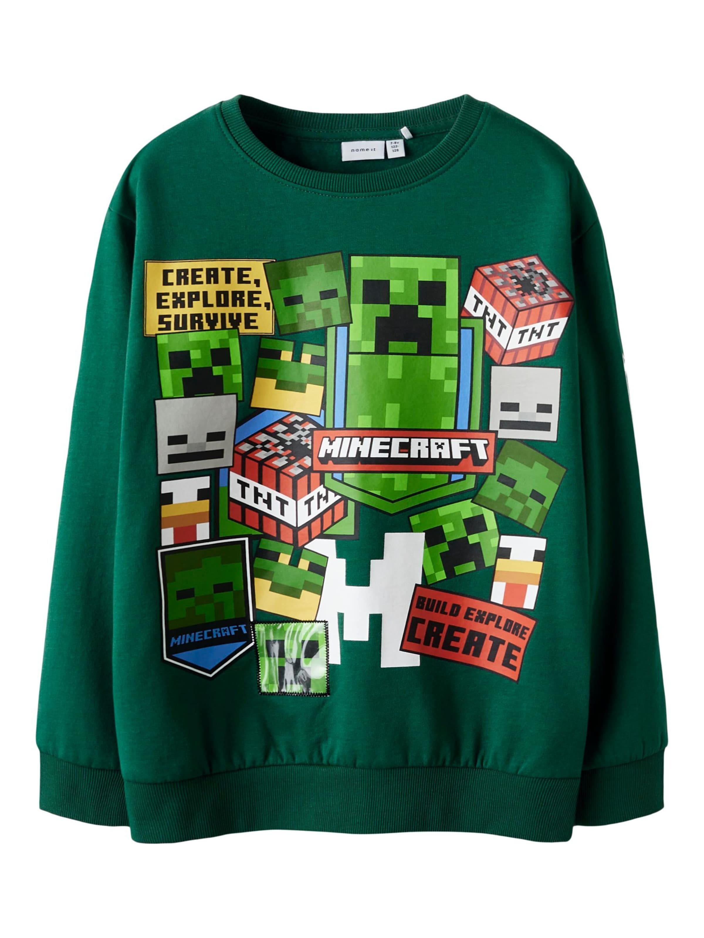 NAME IT Sweatshirt 'NKMNeven Minecraft' i grøn: forside