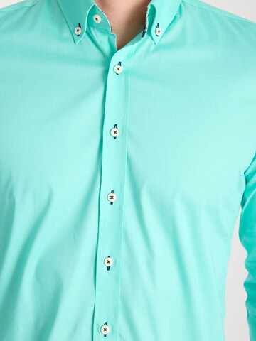 Slim fit Camicia business 'Leonardo Sport Poplin Stretch Man Shirt Black' di 7Camicie in verde