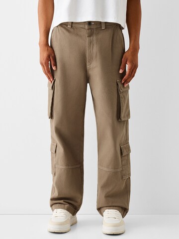 Loosefit Pantalon cargo Bershka en beige : devant