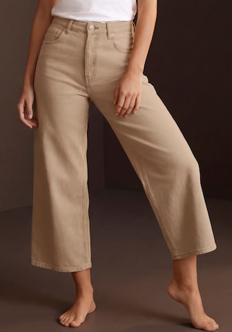 LASCANA Wide leg Jeans in Beige: voorkant