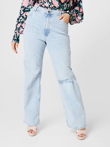 Wide leg Jeans de la River Island Plus pe albastru: față