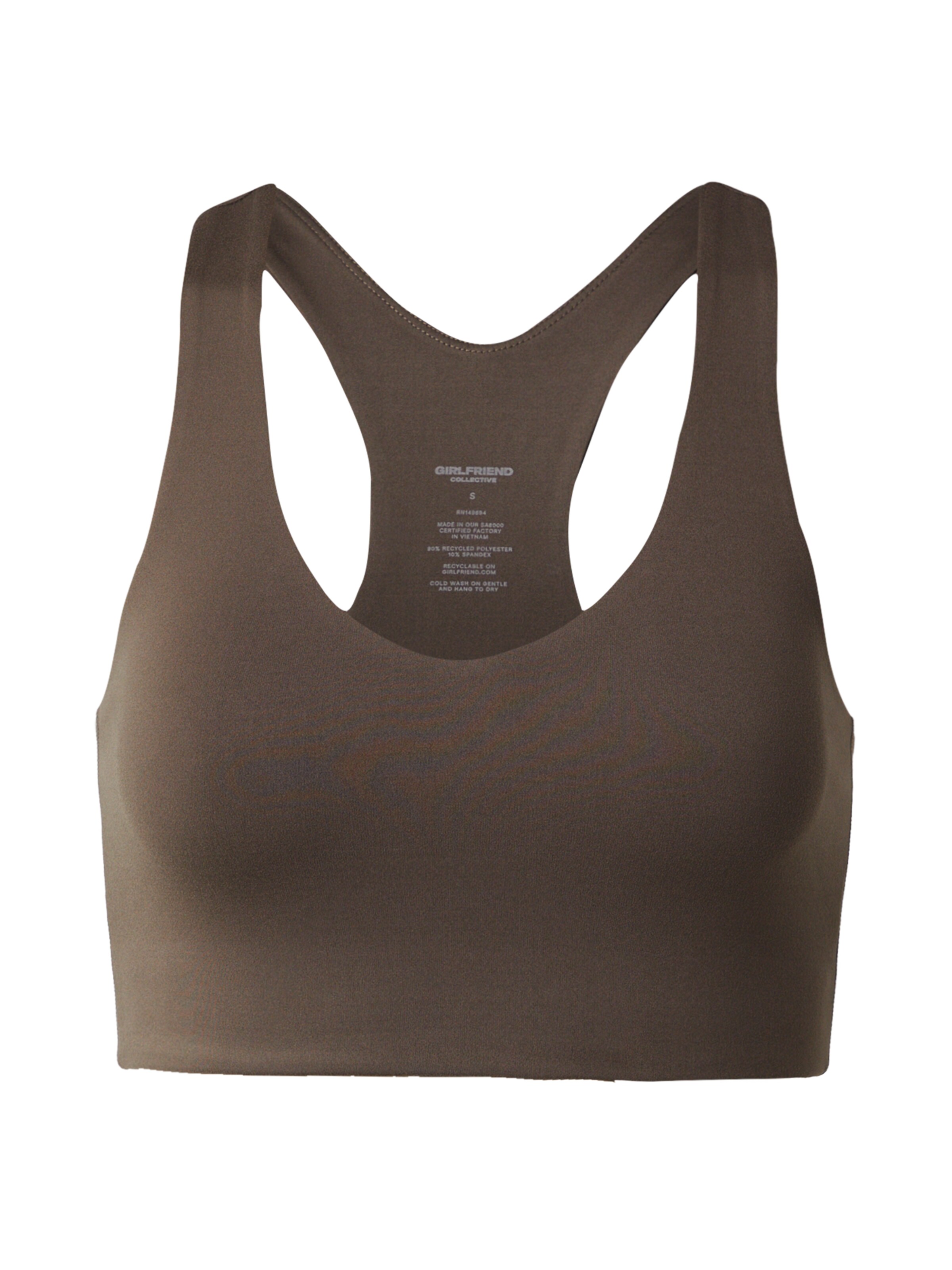 Girlfriend Collective Õlapaelteta topp Spordirinnahoidja 'Float Lola', värv pruun: eest vaates