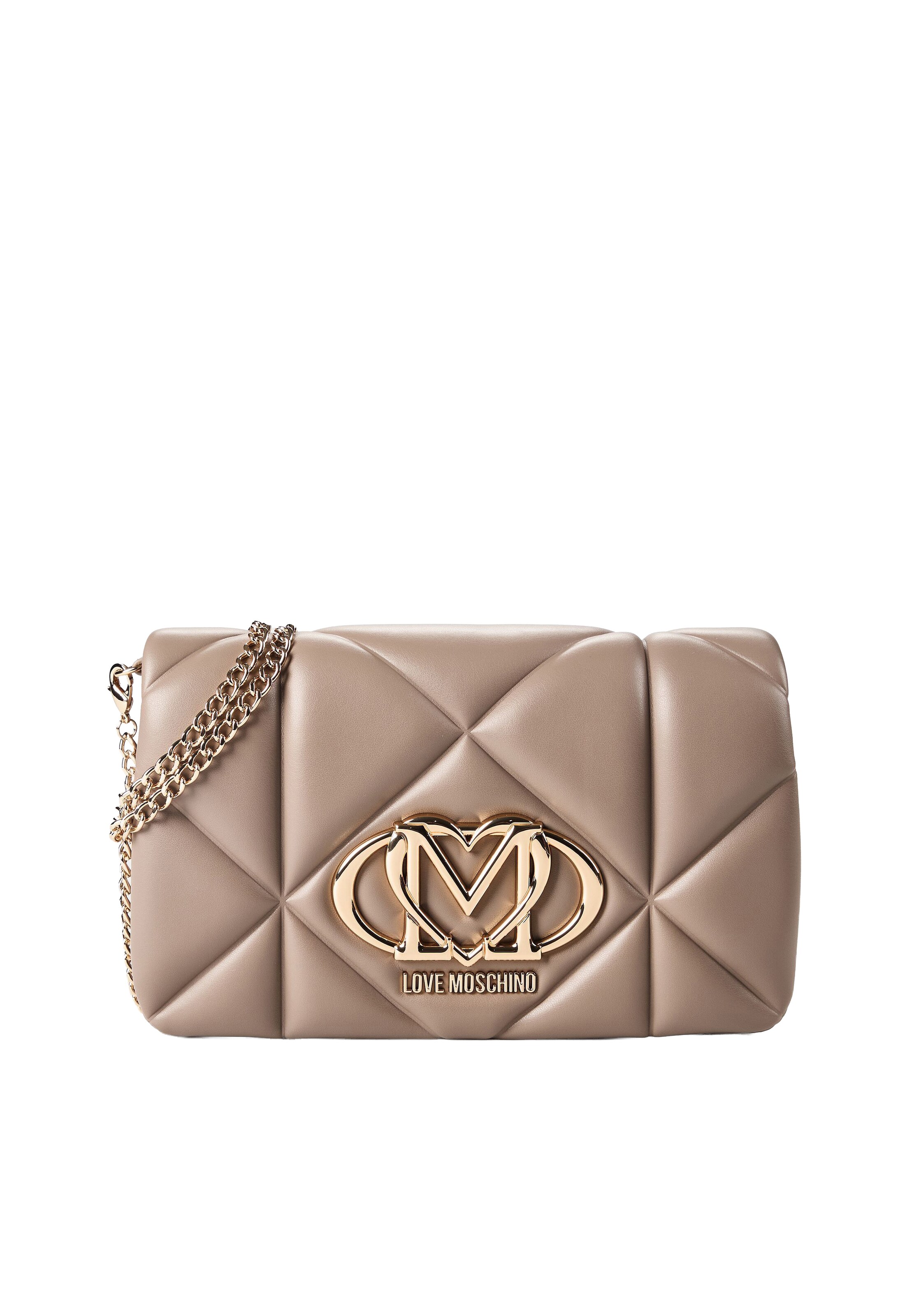 Clutch de la Love Moschino pe bej: față