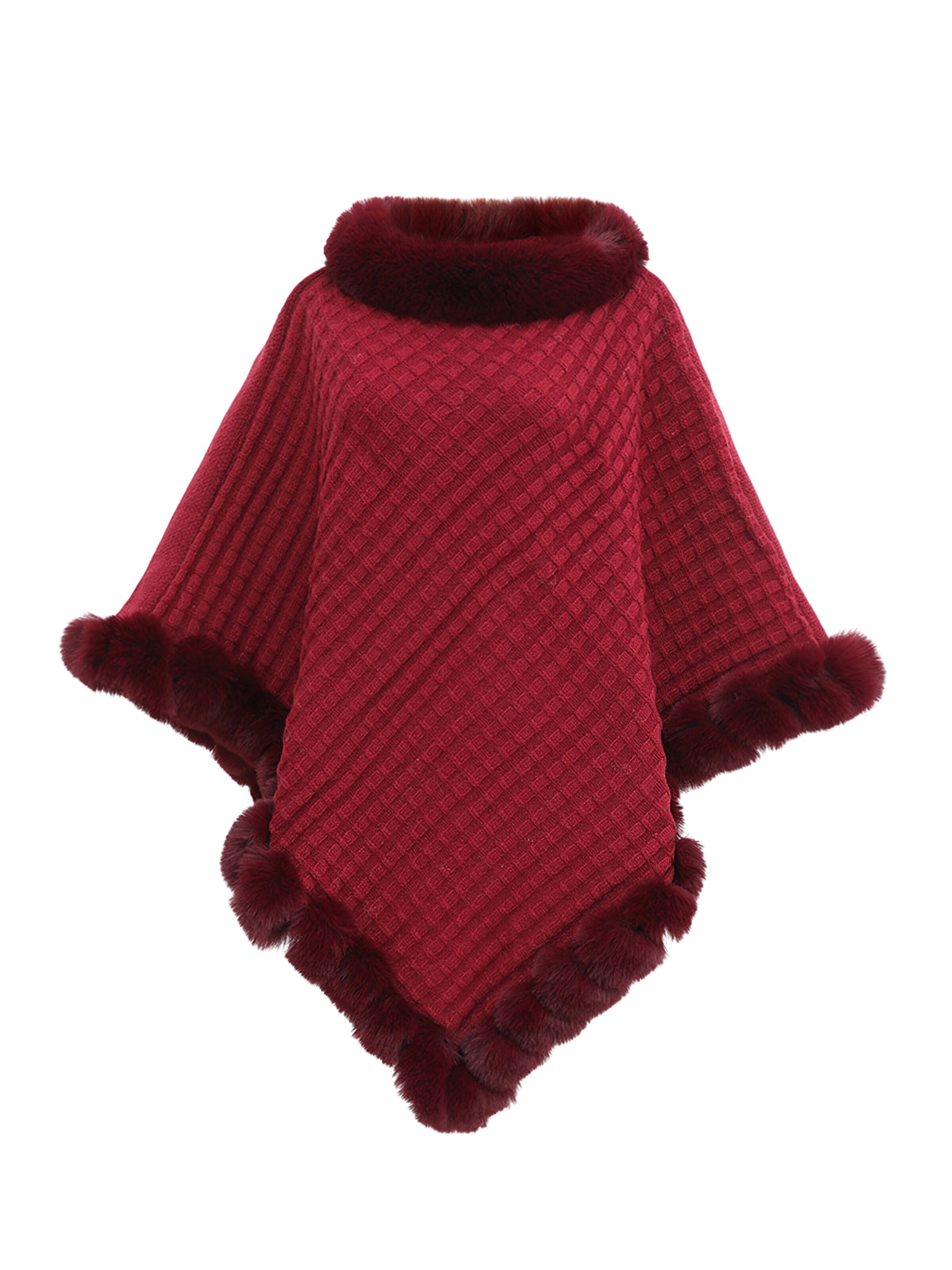 Magicshe Cape 'Winter Poncho Strick mit Kunstfell' in Red: front