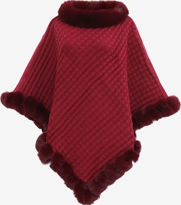 Magicshe Cape 'Winter Poncho Strick mit Kunstfell' in Red: front