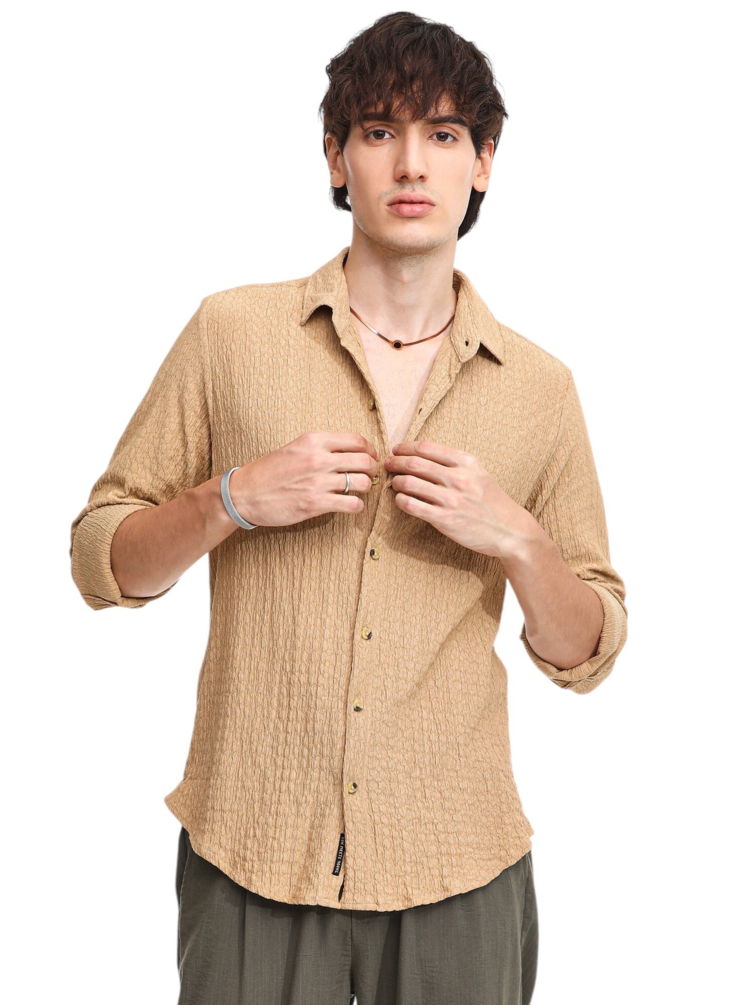 Campus Sutra Regular fit Overhemd 'Rylie' in Beige: voorkant