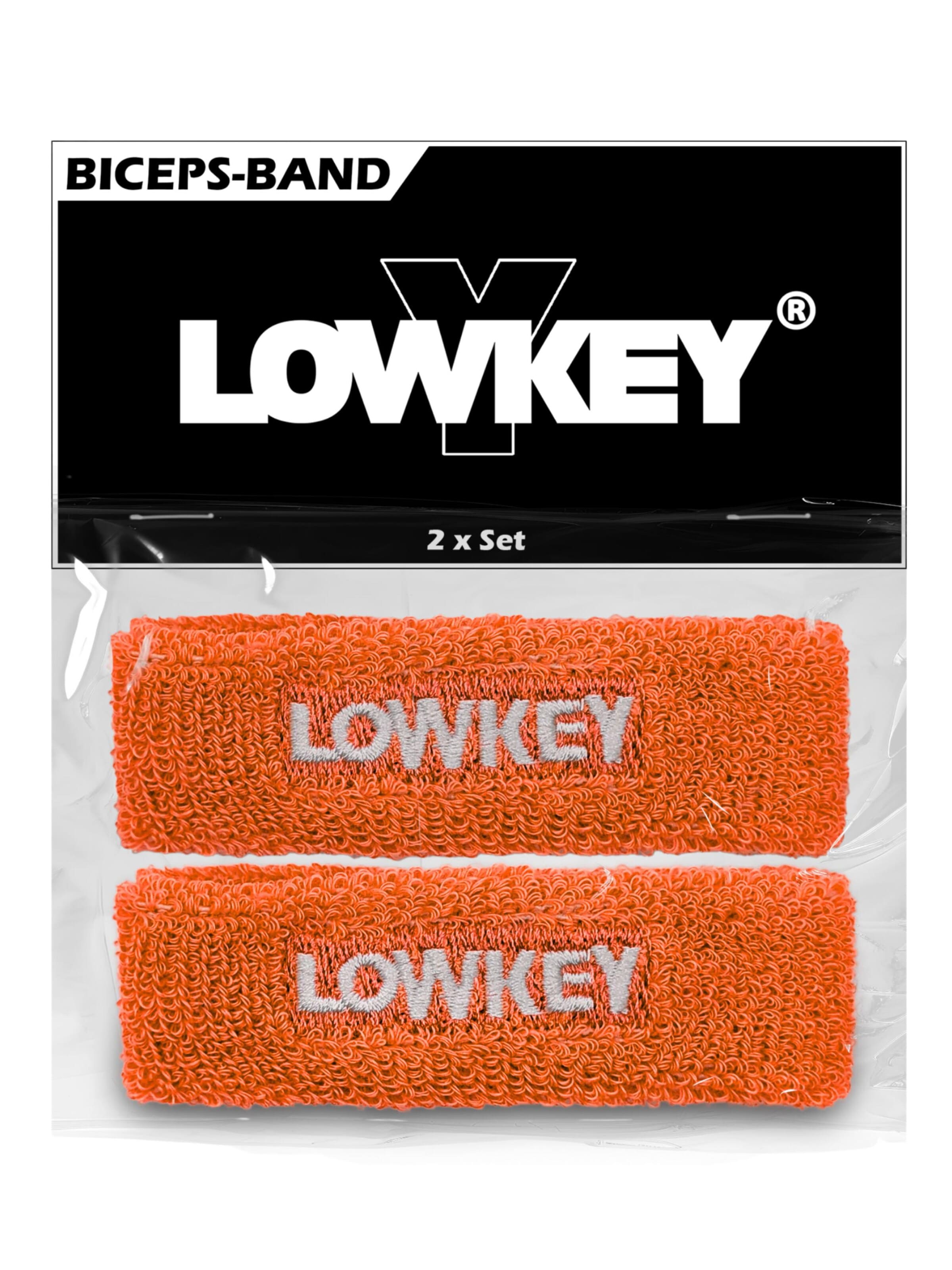 Lowkey Sweatband 'Bizeps Band Oberarm Schweißband Set' in Orange: front