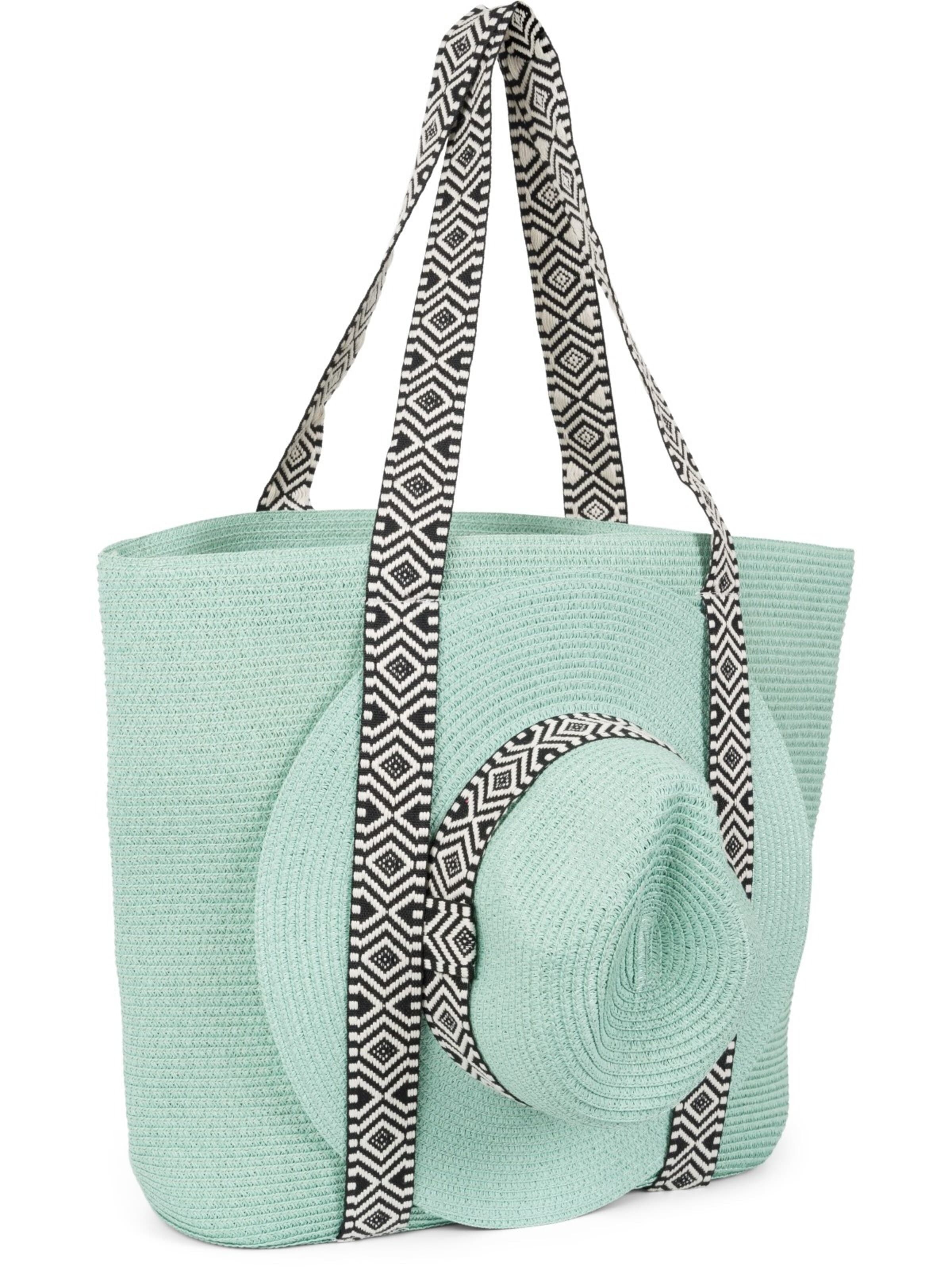 styleBREAKER Strandtasche 'Papierstroh Strandtasche Azteken Muster'‌‌‌‌‌‌‌‌ in Blau