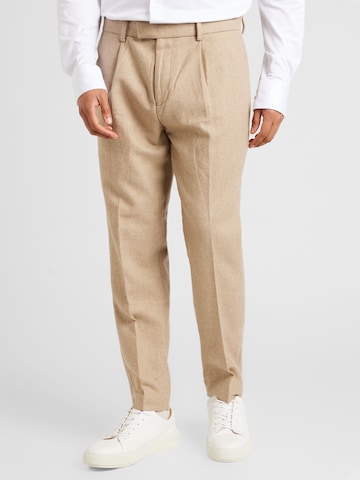 TOPMAN Regular Pleat-Front Pants in Beige: front