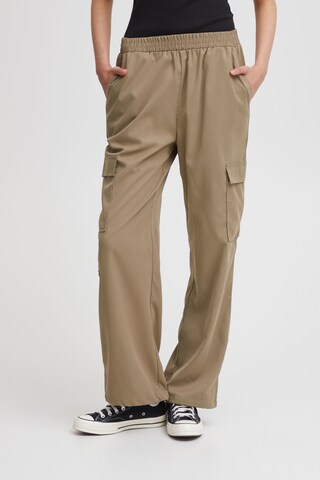 ICHI Wide leg Pants 'Kecia' in Brown: front