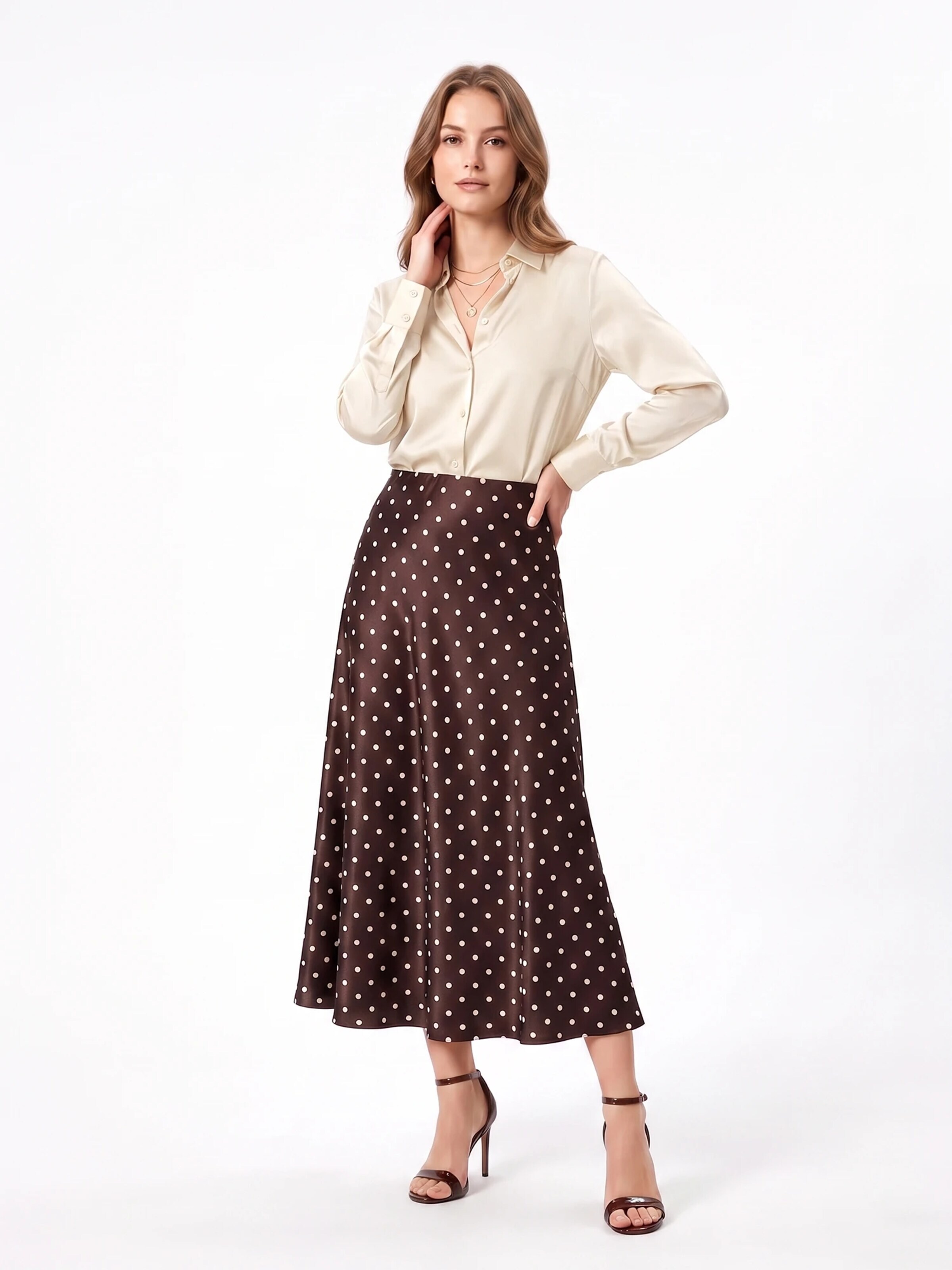 TorWeit Rok 'Women's Polka Dot Elastic Waist Maxi Skirt' in Bruin