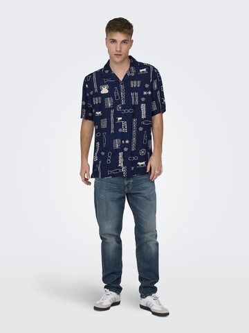 Only & Sons Regular fit Button Up Shirt 'ALVIN' in Blue