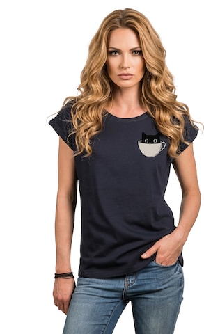 MAKAYA Shirt 'Cup Cat' in Blue: front