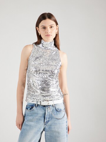 Warehouse Топ в Серебристый: спереди