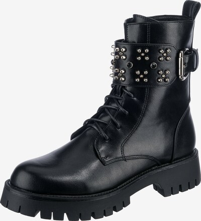 SuperCracks Schnürstiefelette in schwarz / silber, Produktansicht