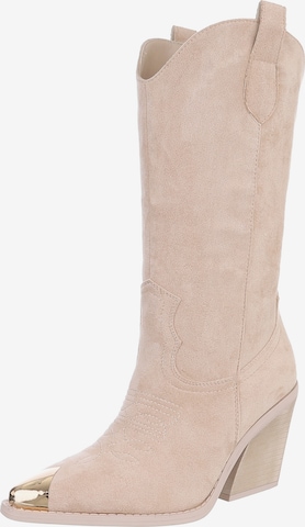 Ital-Design Cowboy Boots in Beige: front