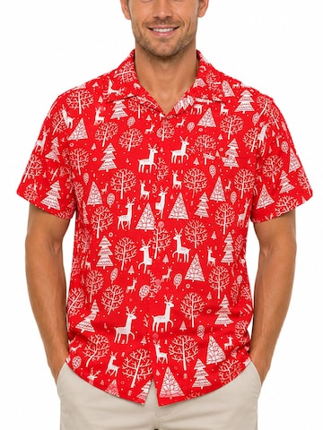 Regular fit Camicia 'Christmas Reindeer Allover' di King Kameha in rosso