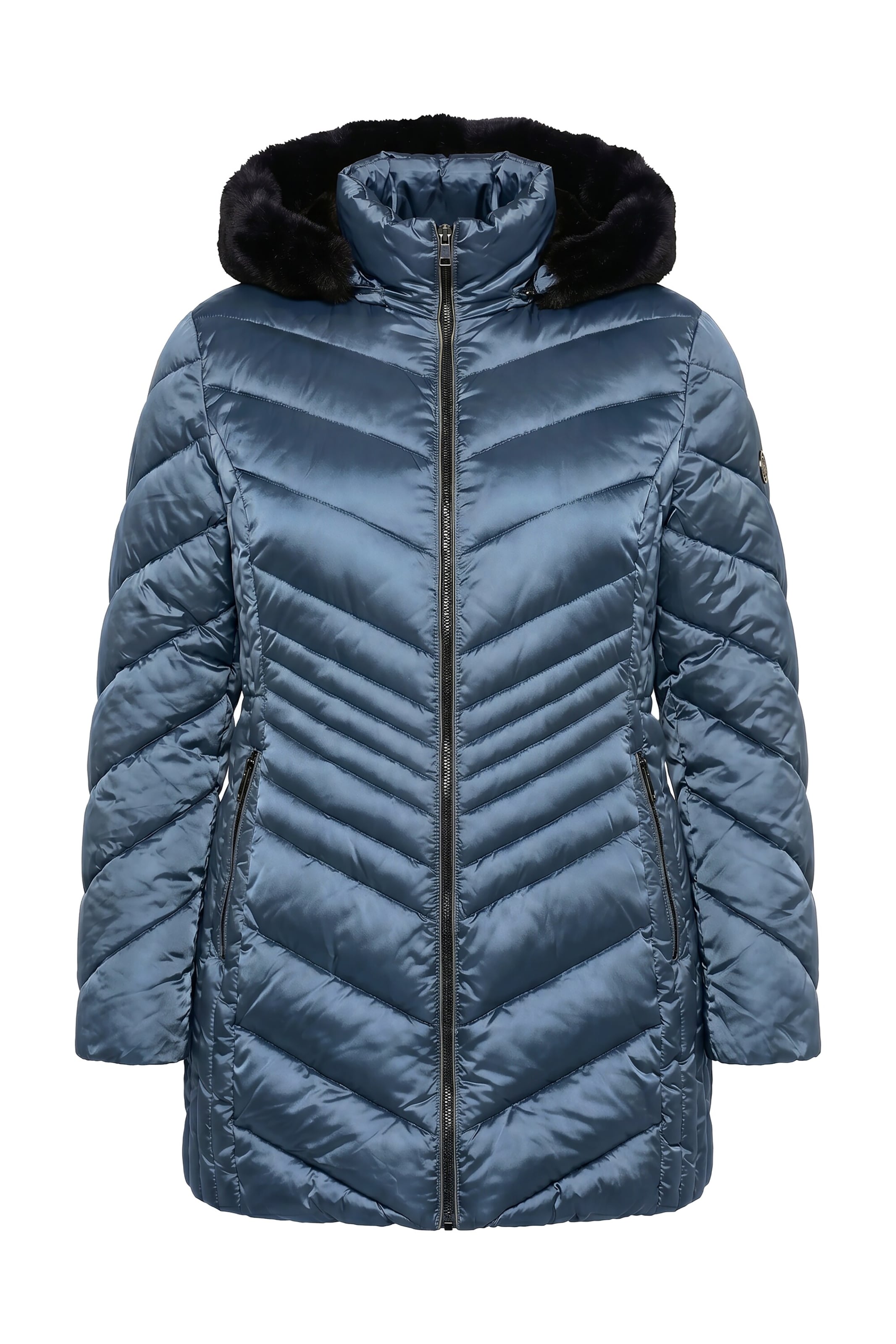 Ulla Popken Winterjas in M-L in de kleur Blauw denim, Productweergave