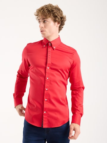 Slim fit Camicia 'Roma Iconic Satin Man Shirt Grey' di 7Camicie in rosso