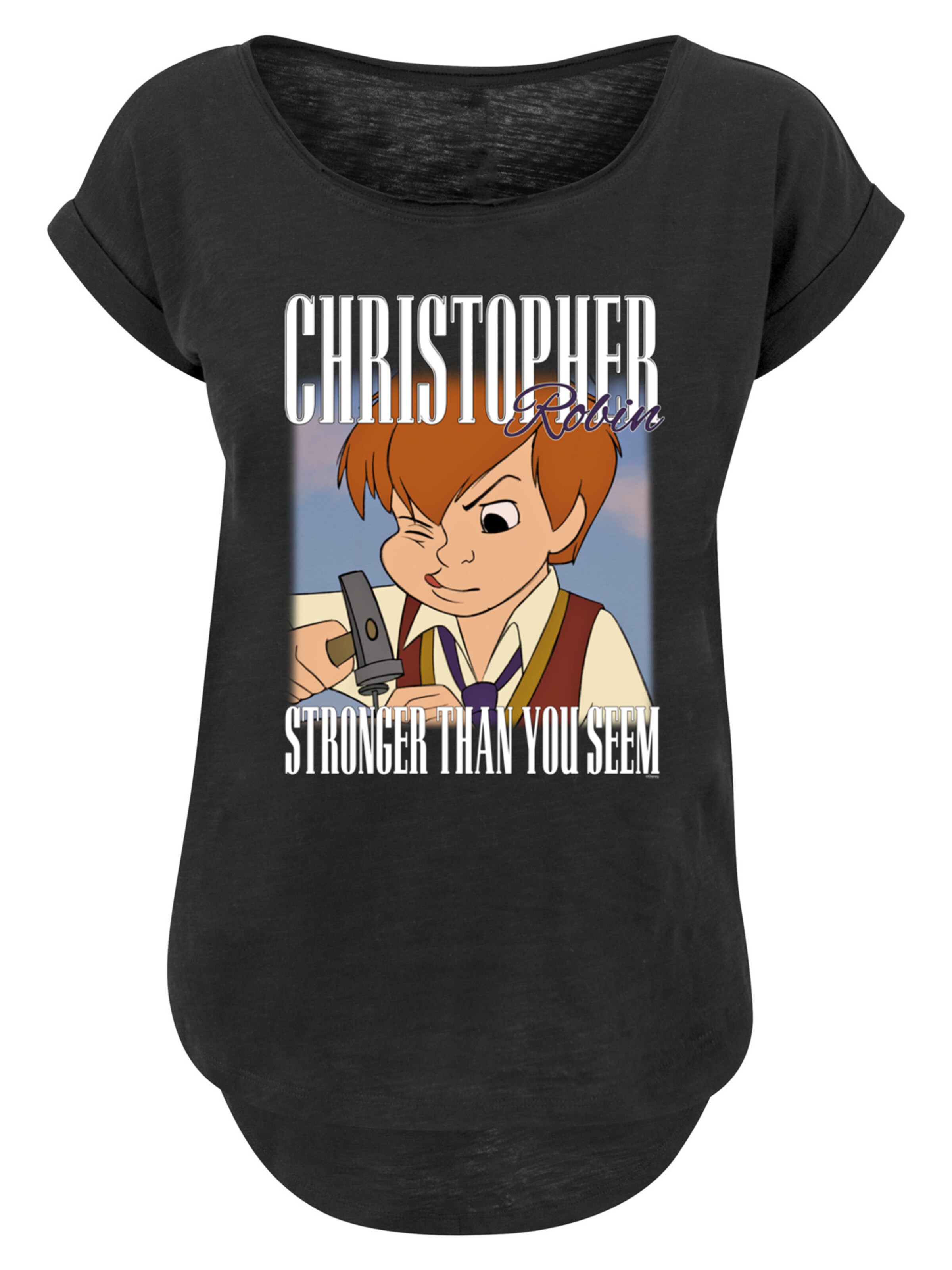 F4NT4STIC Shirt 'Disney Winnie The Pooh Christopher Robin Montage' in Zwart: voorkant