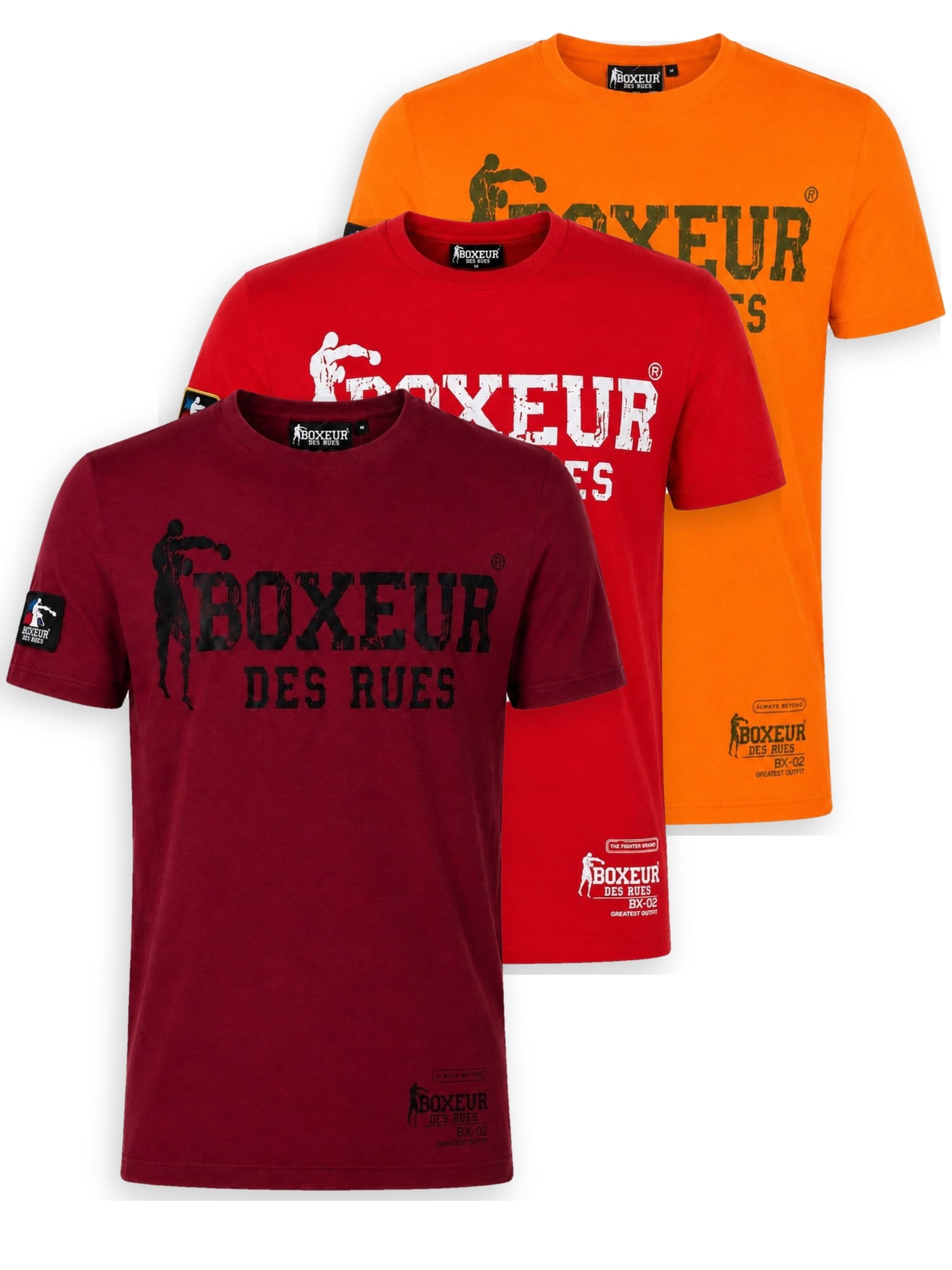Boxeur des Rues Shirt 'Herren T-Shirt 3er-Pack Boxeur des Rues Slim Fit: Bordeaux, Schwarzes Logo + Rot, Weißes Logo + Intensives Orange'‌‌‌‌‌‌ in XS/Regular in mischfarben, Produktansicht