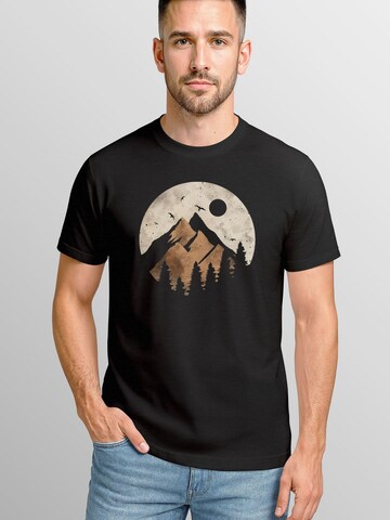 Neverless Shirt 'Mountain Scape' in Black: front