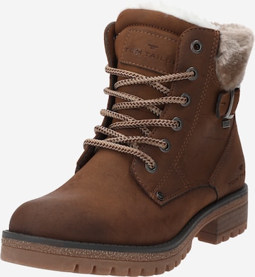 TOM TAILOR Lace-Up Ankle Boots in Brown: front